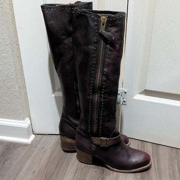 NEW Freebird Carson Leather Tall Boots Sz 11 Deep Wine & Brown - Picture 2 of 12